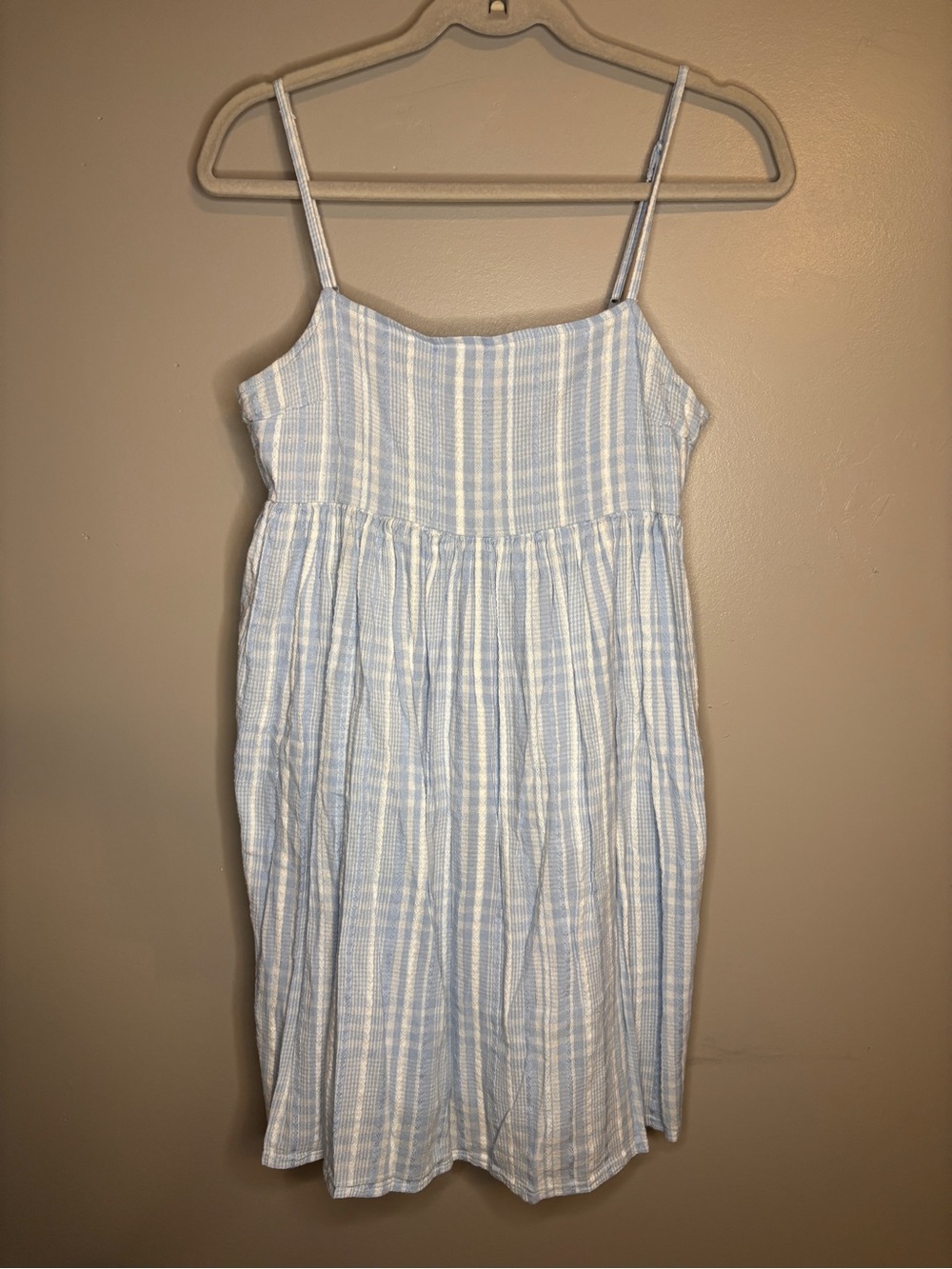 American Eagle Outfitters Light Blue and White Striped Mini Sundress